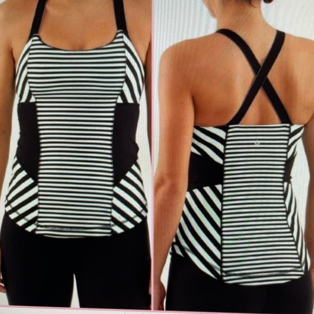 Lululemon womens 4 Work it out Tank Top Black Mint green criss cross strap - Picture 9 of 9